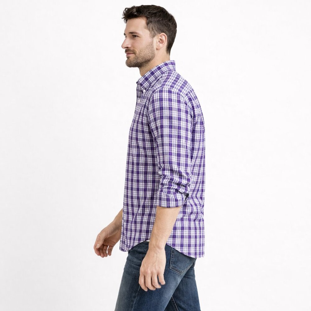Brooks Brothers Non-Iron Supima Cotton Purple Plaid Button Down Shirt Mens Small